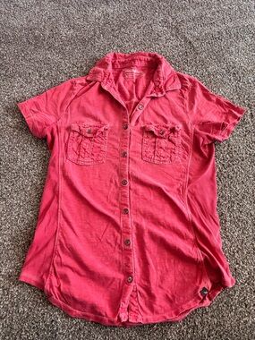 Eddie Bauer Short Sleeve Button Shirt in Coral